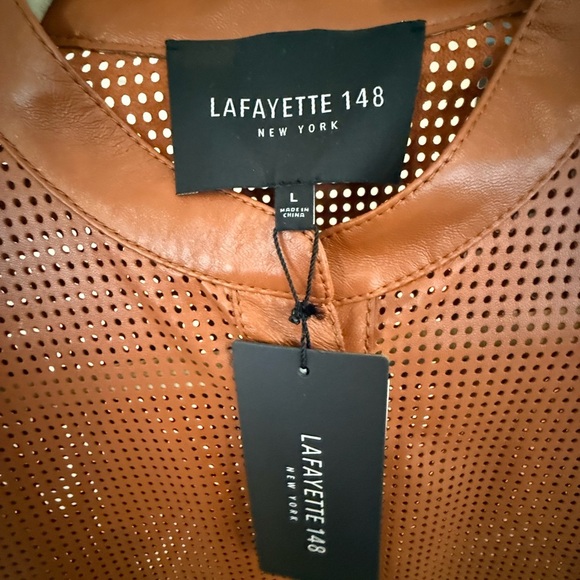 Lafayette 148 New York Brown Leather Jacket Relaxed Fit - Picture 5 of 7